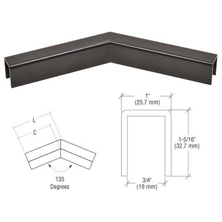 CR LAURENCE Matte Black 11 Gauge 135 Degree Horizontal Corner for 1/2-in Glass Low Profile Cap Rail GRL10H3MBL